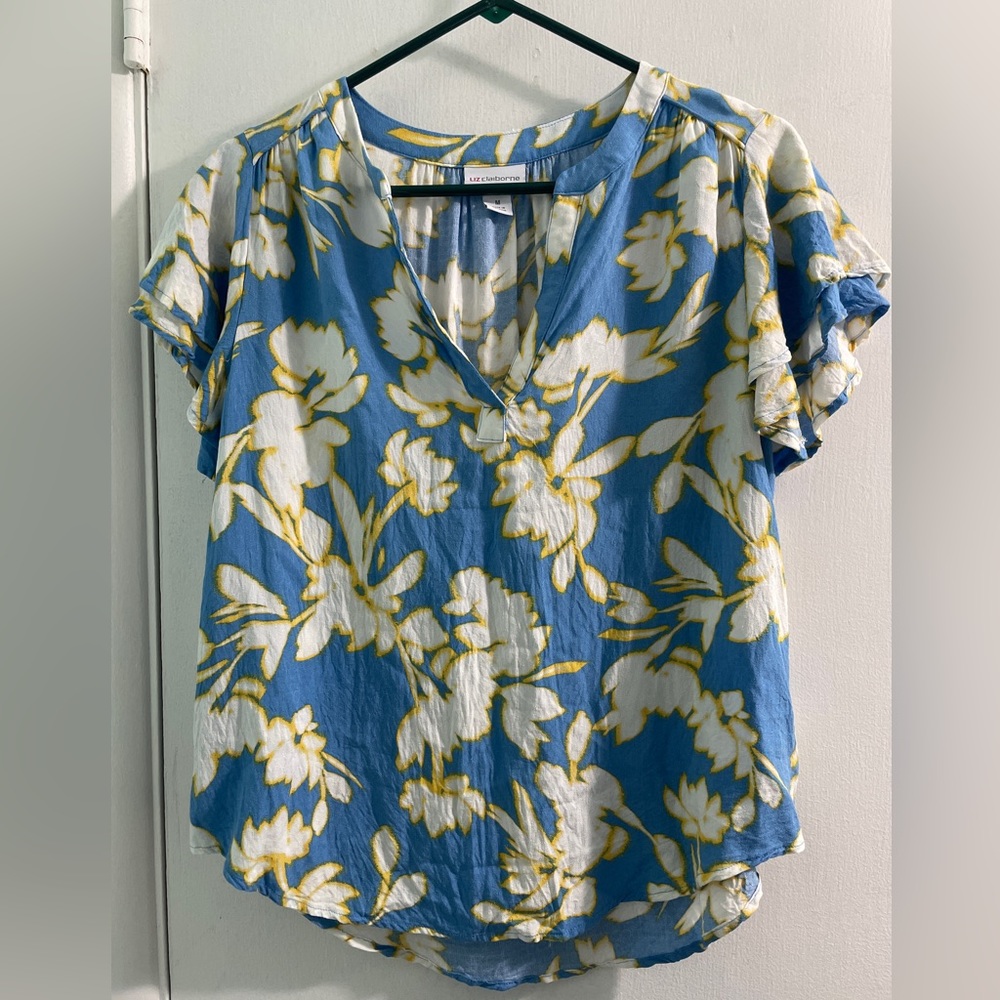 Liz Claiborne Floral Short Sleeve Blouse- Size Medium